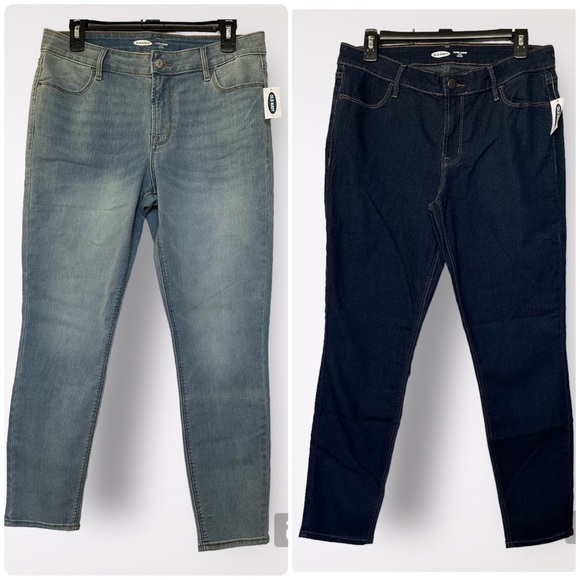 NWT 2 Pair Old Navy Super Skinny Ankle Mid Rise Jeans Light Wash Dark Wash Sz 10 - Picture 1 of 10